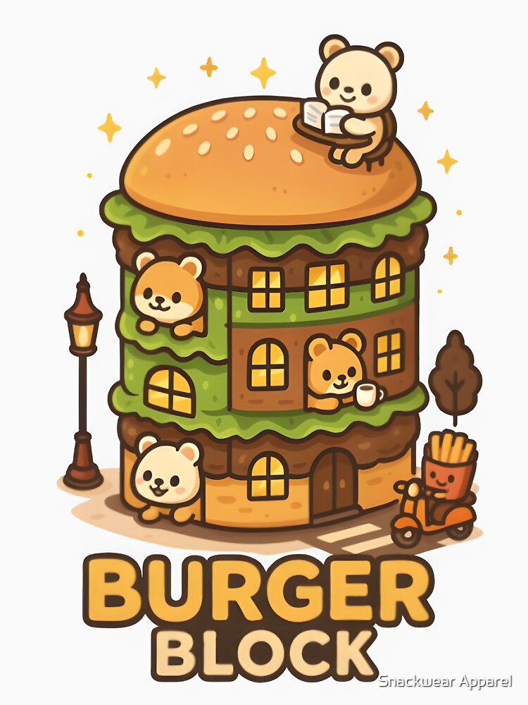 Burger Block – Kawaii City Food Shirt Design by Snackwear Apparel