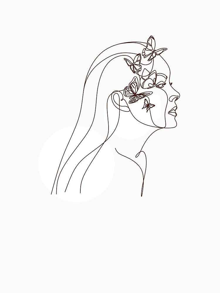 Minimalist One Line Art: Woman and Butterflies Freedom Sketch by ZentroShop