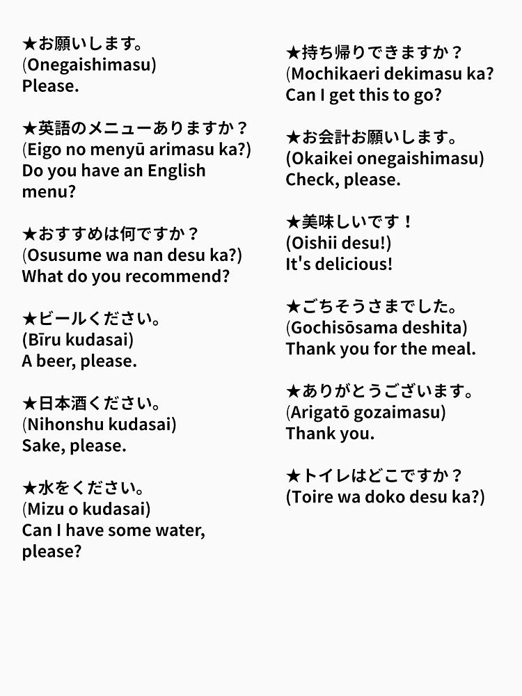 Japan Restaurant Phrase Shirt | Point & Speak Japanese for Tourists by Miho9999