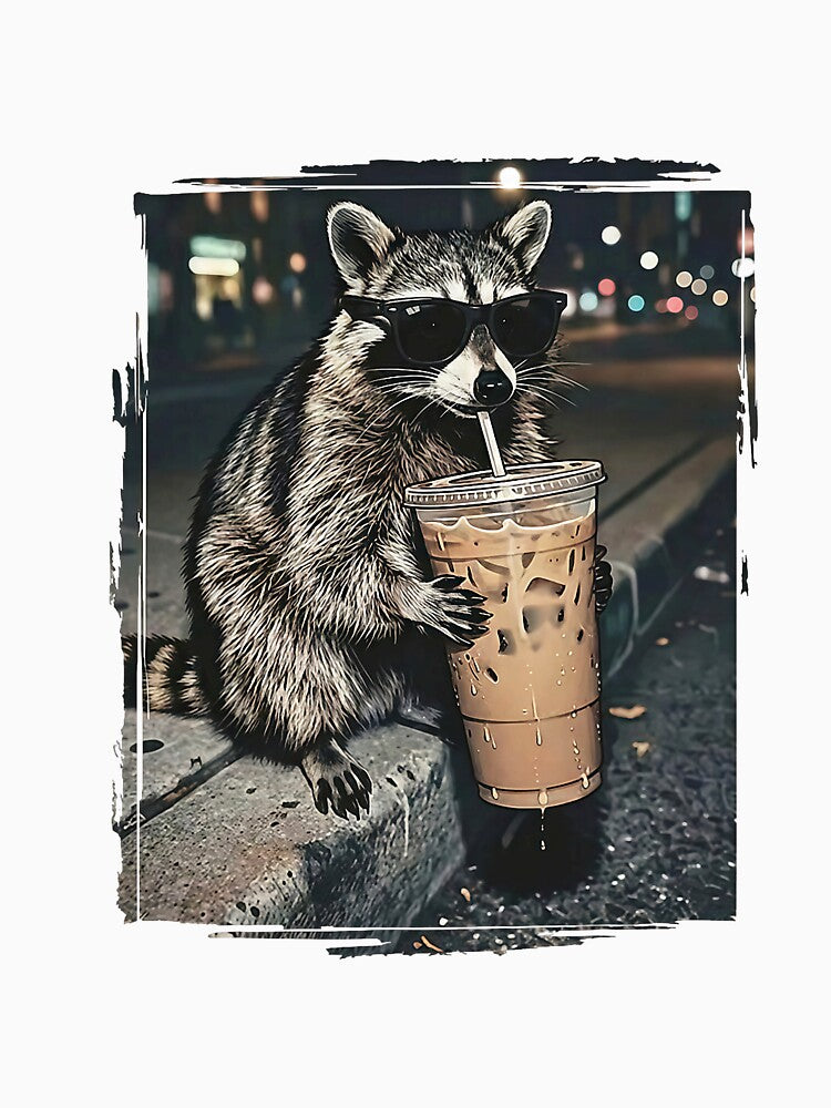 Raccoon Drinking Iced Coffee Funny Animal Meme Men Women by FrankIsabel
