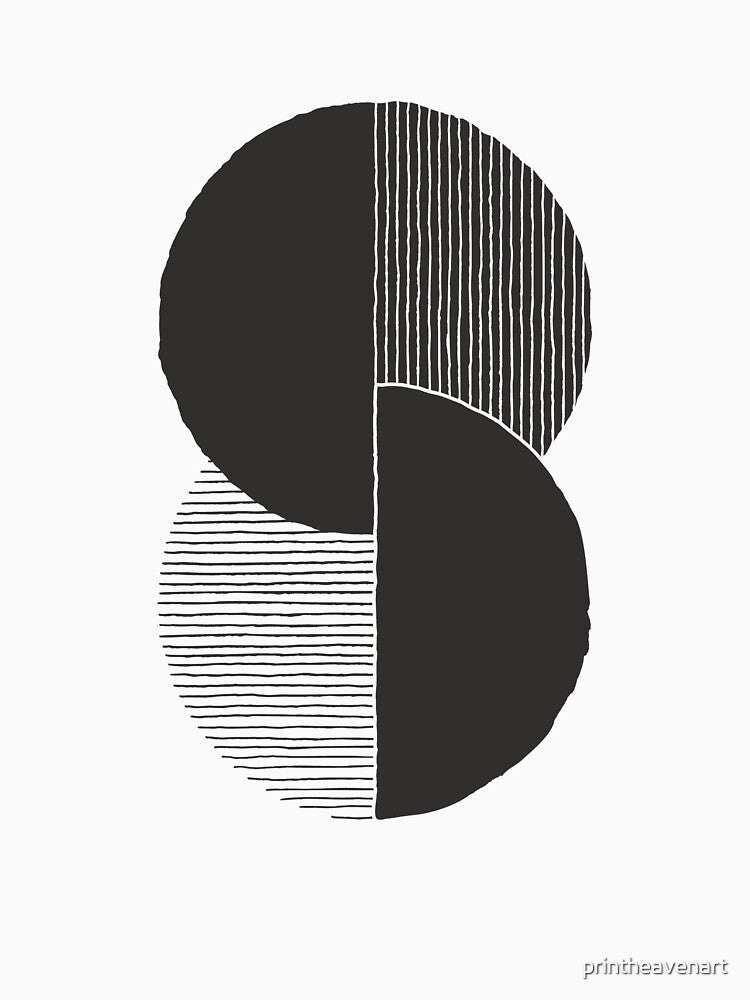 Circle B&W Pieces Abstract Geometric #2 by printheavenart