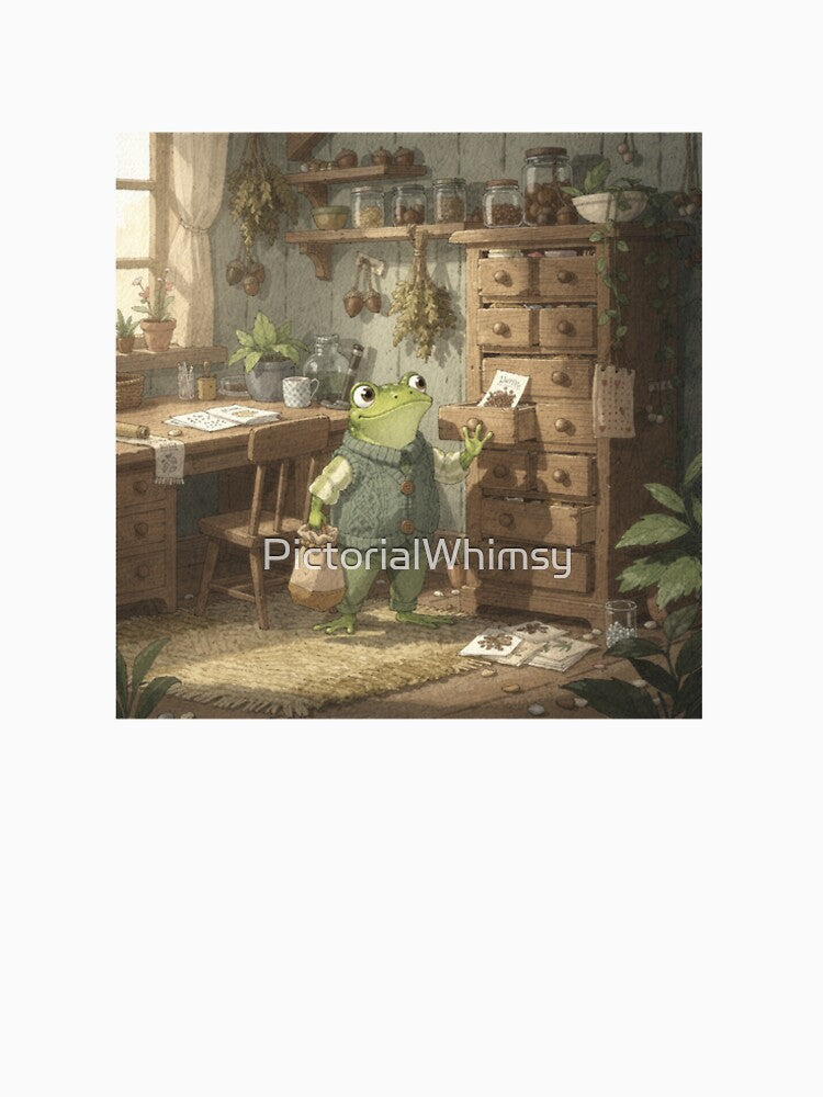 Frog Seed Keeper at the Cabinet of Tiny Drawers Cottagecore Art by PictorialWhimsy