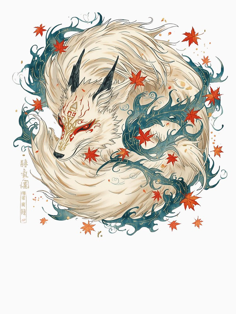 Legendary Kitsune Spirit - Japanese Folklore Autumn Art by auraai