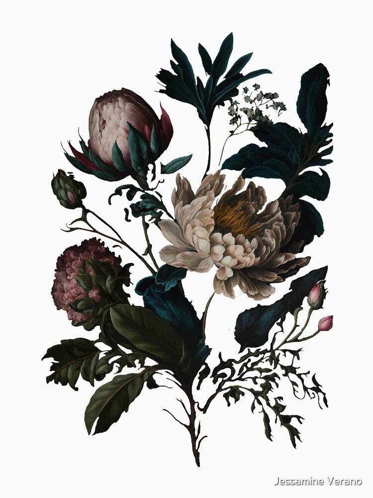 dark academia peony botanical by Jessamine Verano