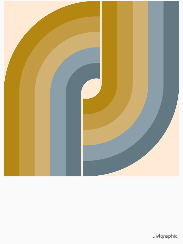 Geometric Retro Vintage Style - Mustard Gold and Dusty Blue by JMgraphic Unisex , , , Long Sleeve Tee
