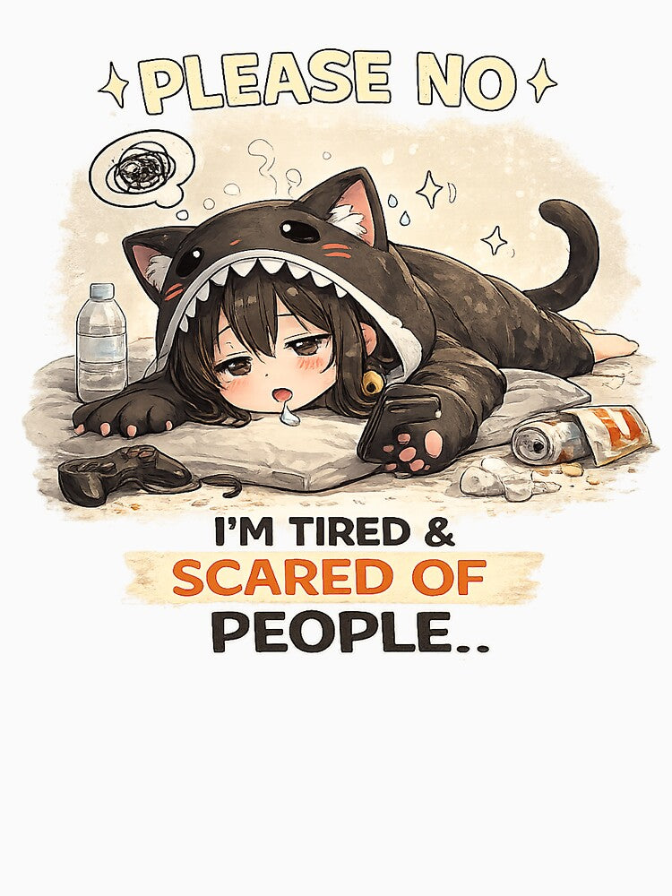 I’m Tired & Scared of People – Funny Introvert Cat Anime Design by YamiSociety
