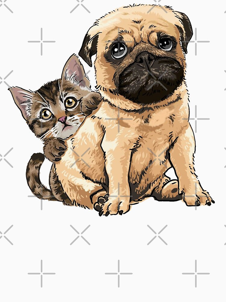 Cute Pug And Cat by virillanissa