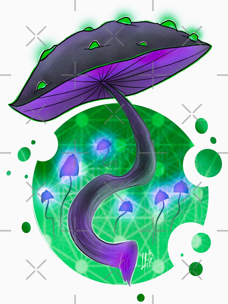 Glowing Green Alien Mystical Purple Mushroom - Mushroom Art by Mitch616Art