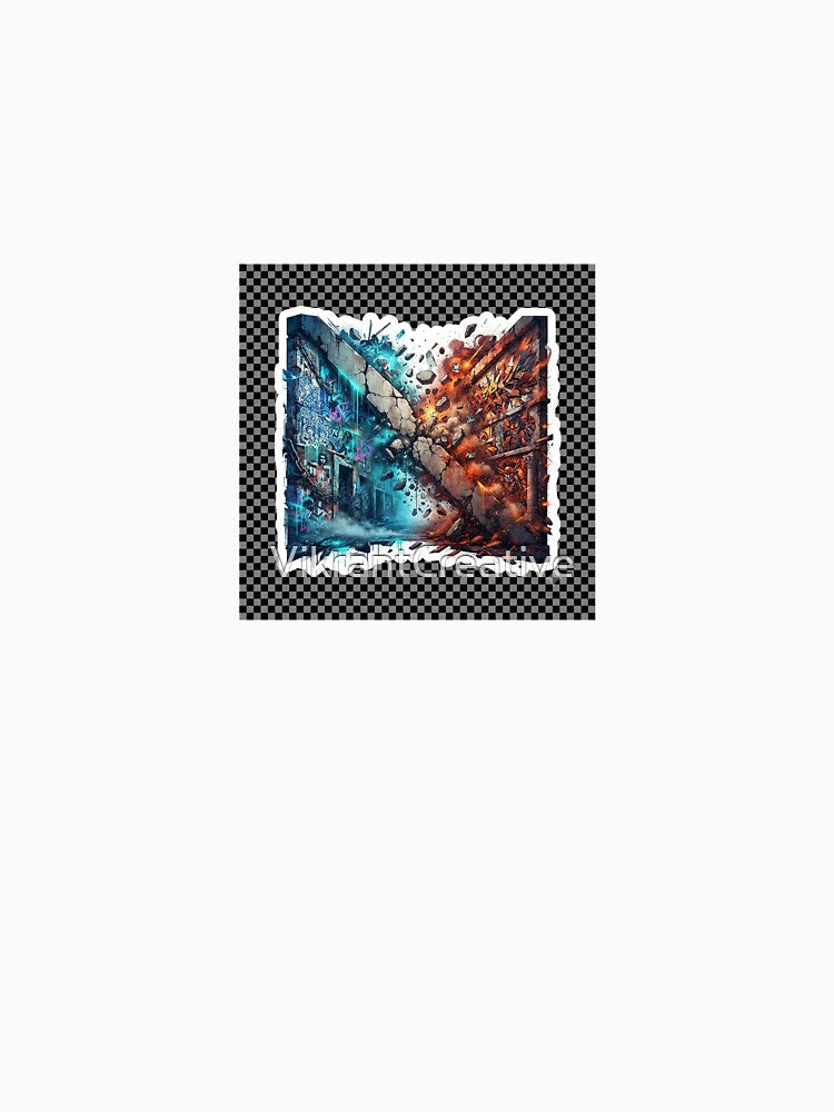 Portugal vs Spain Shattered Wall Blue vs Fire Street Art by VikrantCreative Unisex , , , Long Sleeve Tee