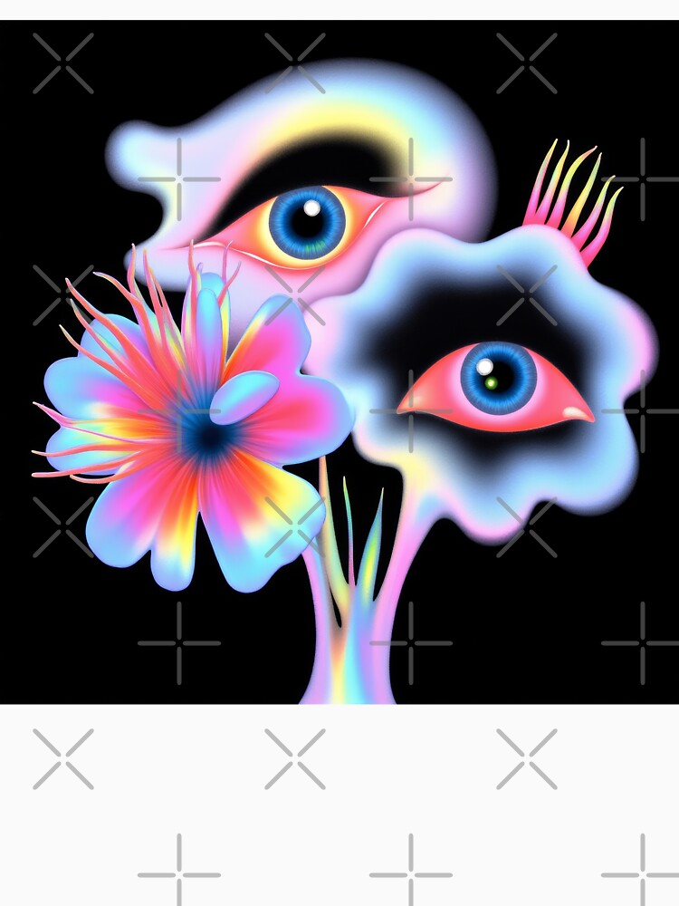 Psychedelic glowing flowers with eyes by Mike Kiev art