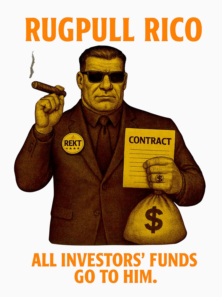 "Rugpull Rico – All Investors’ Funds Go to Him" | Crypto Scam Boss Design by BitCrop