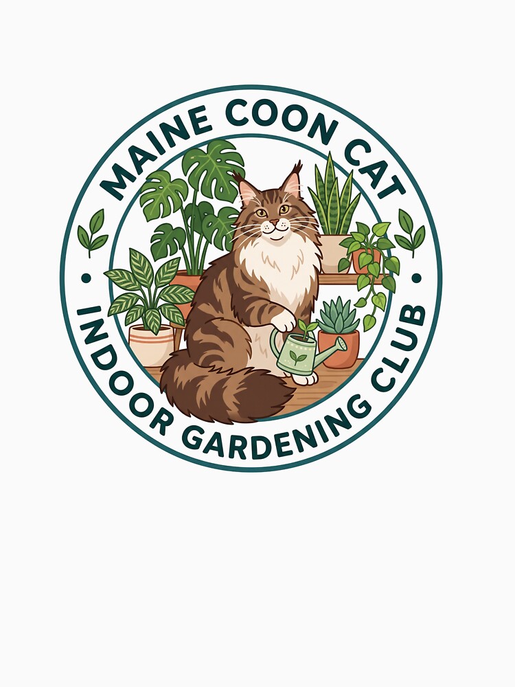 Maine Coon Cat Indoor Gardening Houseplant Monstera by PictoVibe