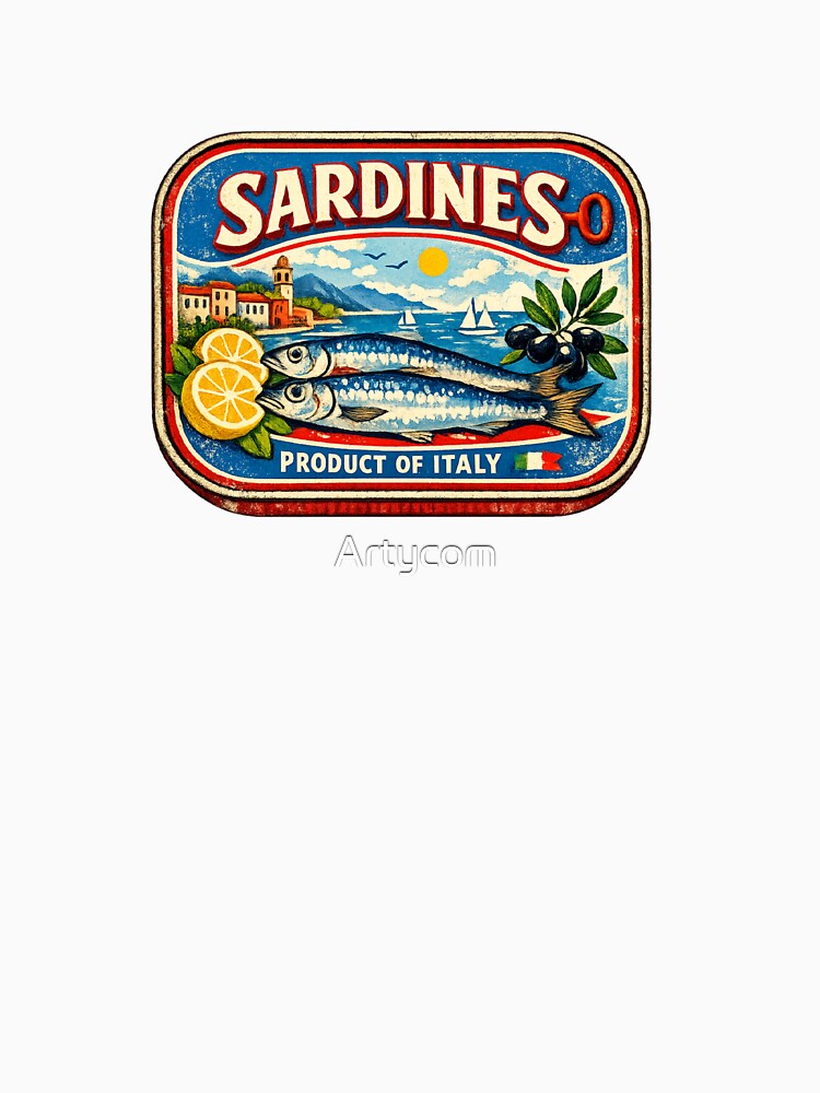 Sardine Girl Summer Vintage Mediterranean Tin Retro Coastal Italian Riviera Design by Artycom