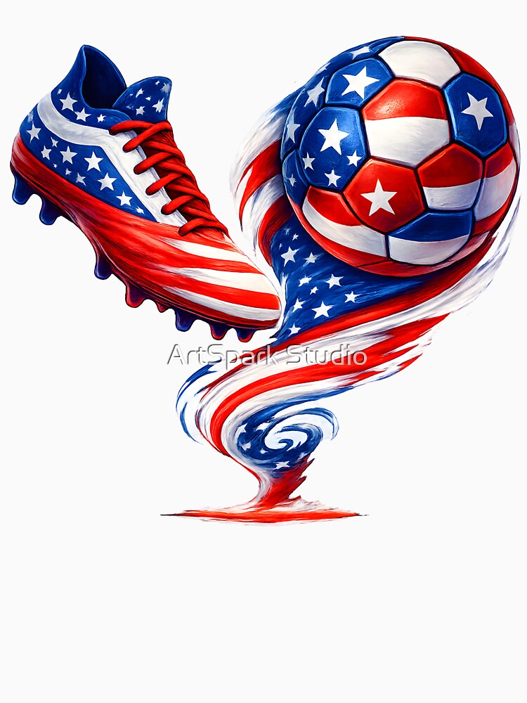 USA Soccer Design – American Flag Football Cleat and Ball Artwork by ArtSpark Studio Unisex , , , Long Sleeve Tee