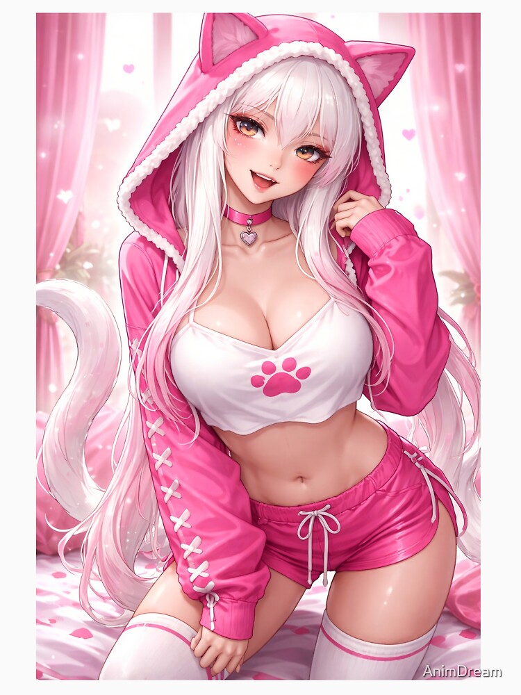 Cute Pink Catgirl Anime Hoodie by AnimDream