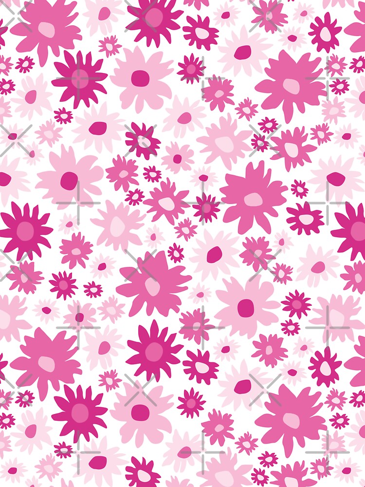 RETRO GROOVY AND FUN FLOWERS WHITE AND PINK by blomastudios