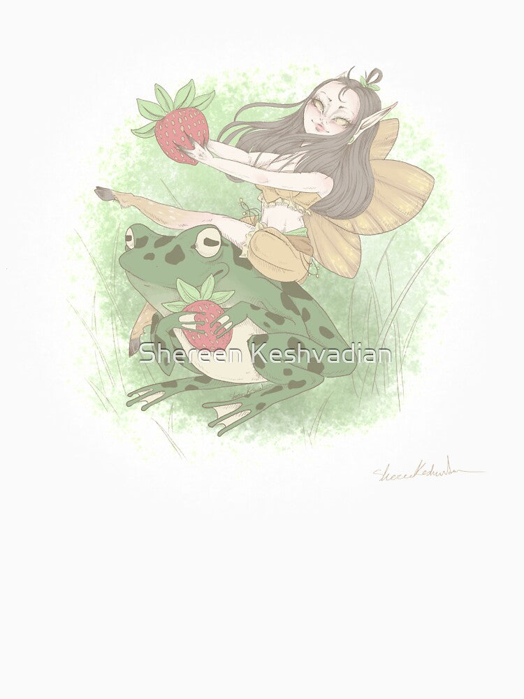 Strawberry moth fairy and frog friend by Shereen Keshvadian