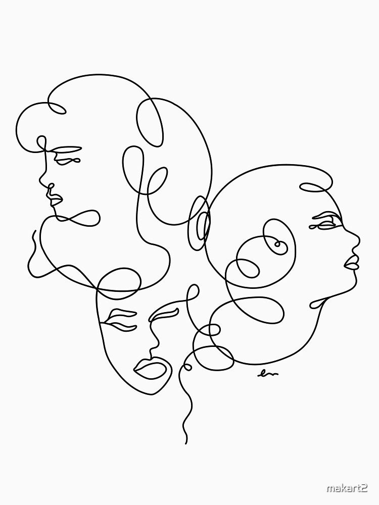 Linear Art Abstract Portrait Three Girls 2 by makart2