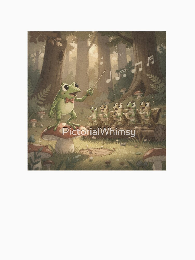 Frog Choir Director Conducting Crickets Cottagecore Art by PictorialWhimsy