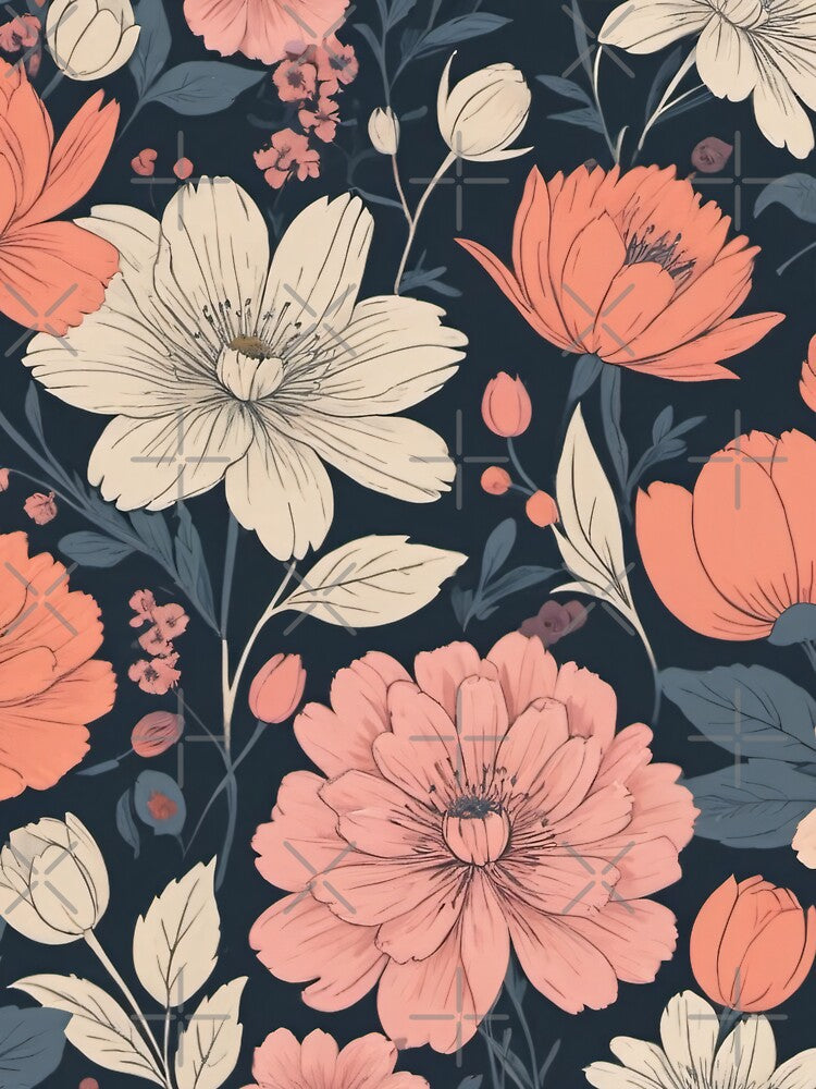 Sophisticated Modern Floral Pattern by SeamPix Unisex , , , Long Sleeve Tee