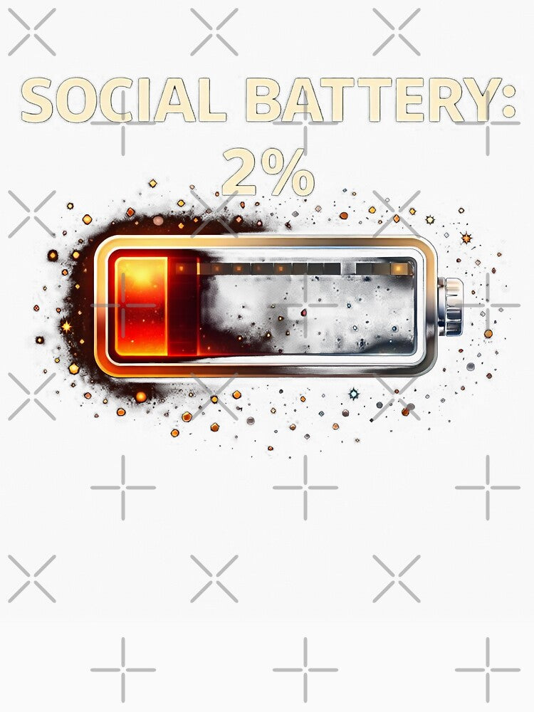 Social Battery 2% Introvert Humor Shirt – Social Anxiety Funny Tee – Anti Social Meme Design by FunkyVista