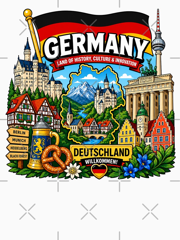 Germany - Flag with Castles and Alps by Myra365Art