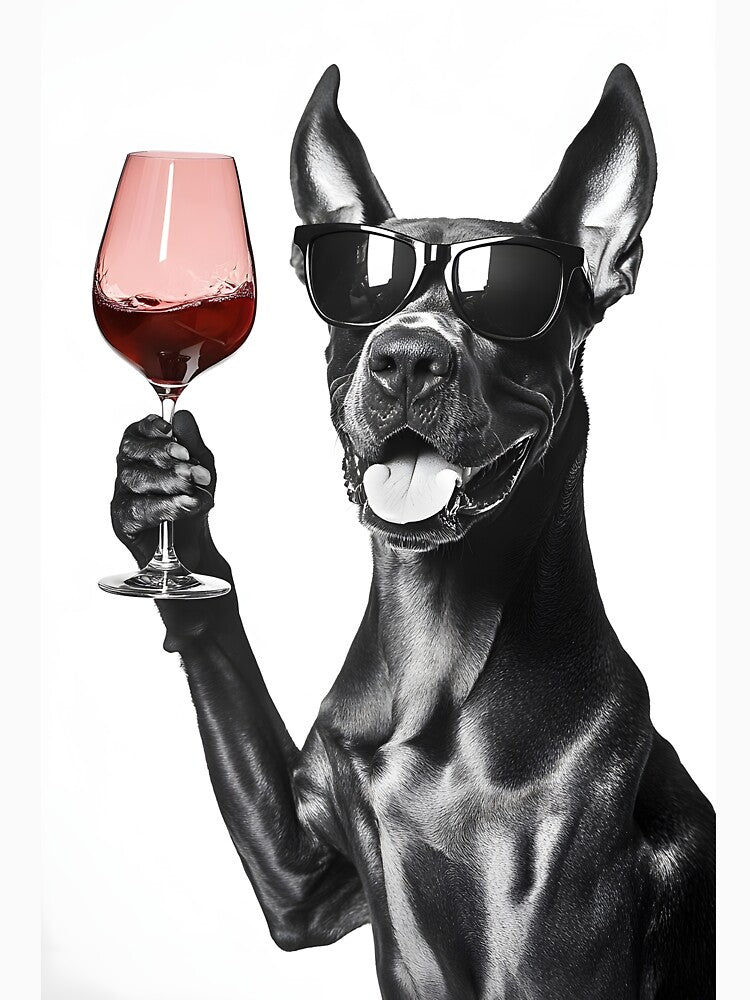 Great Dane Dog Drinking Red Wine & Wearing Sunglasses by CheekyAnimalz