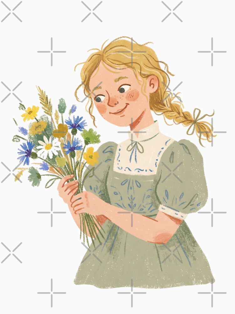 Sweet Girl with Wildflowers Illustration by Pasteltone