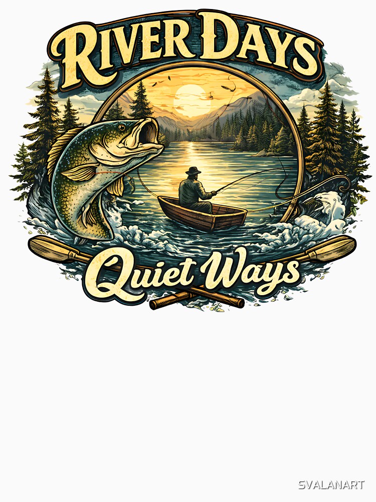 River Days Quiet Ways – Peaceful Fishing Nature Illustration by SVALANART