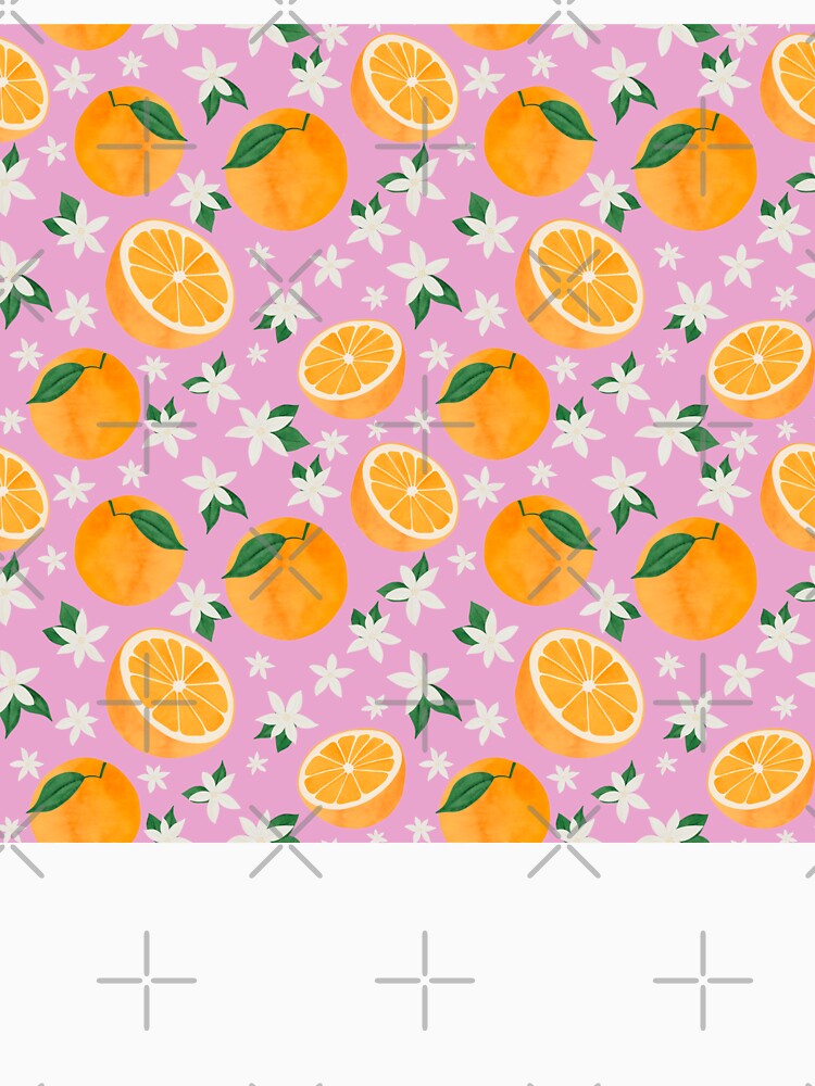 Oranges and Blossoms Pattern | Citrus Fruit on Pink Background | Cute Aesthetic Floral Fruit Design by Pink Mint