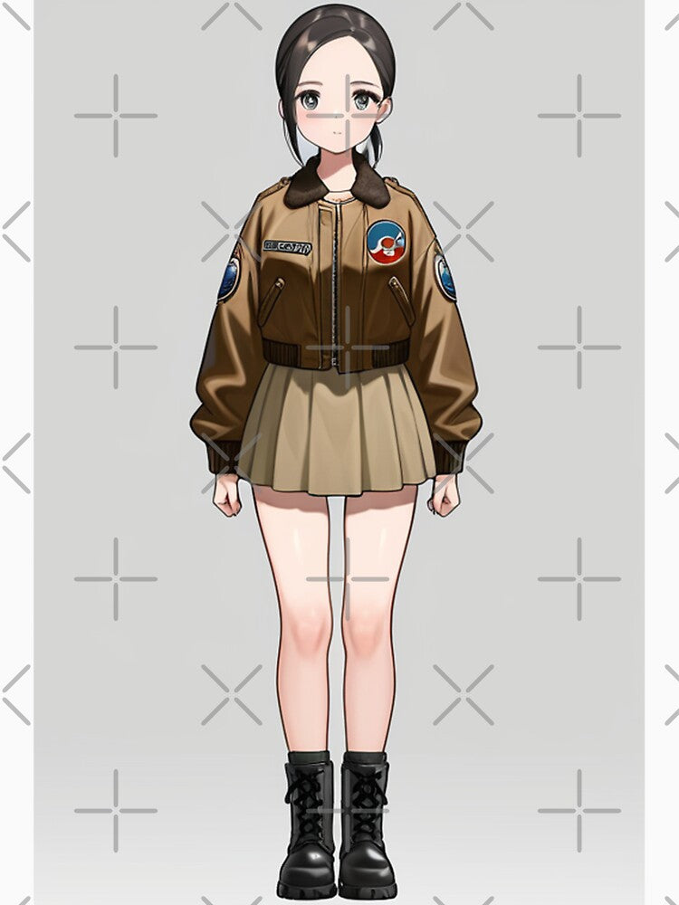 Fashion - Woman in Brown Bomber Jacket Mini Skirt Combat Boots Anime Variant 3 by AnimeShin