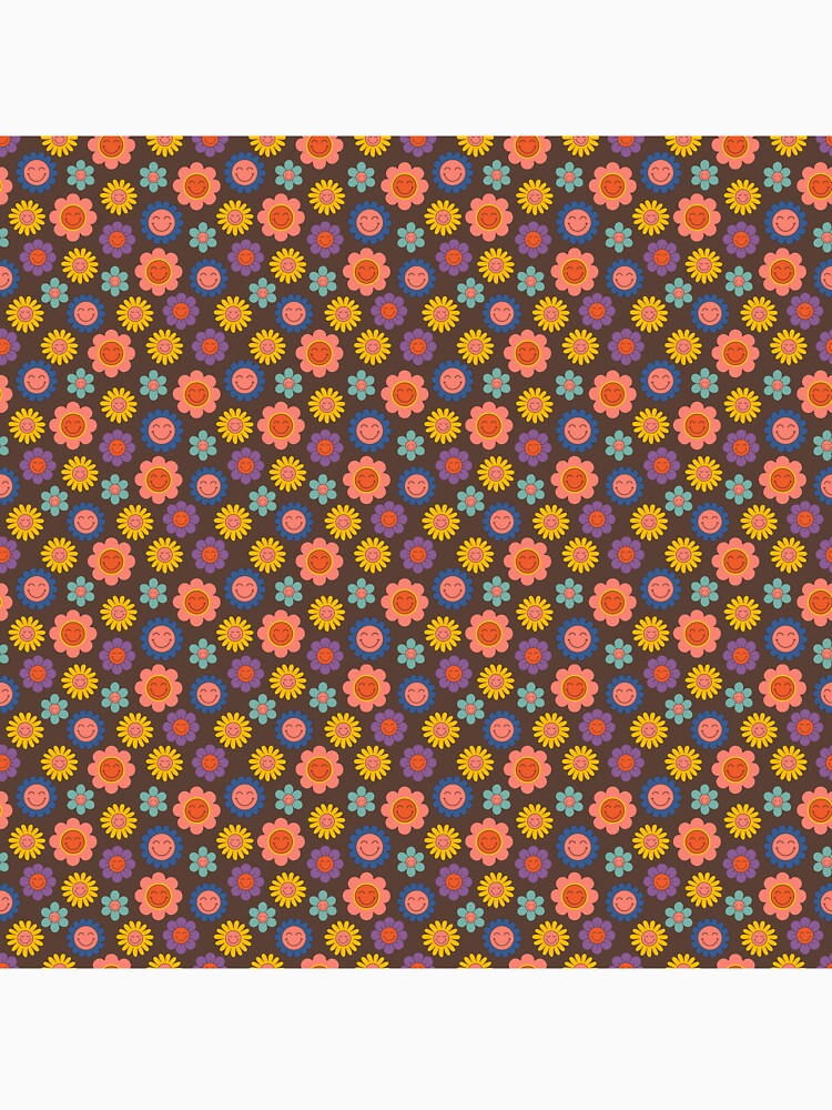 Retro floral groovy pattern in orange and brown by ReneMagritteArt