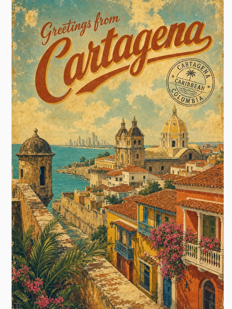 Cartagena Colombia Travel Souvenir - Retro Illustration by VisualArtsOasis