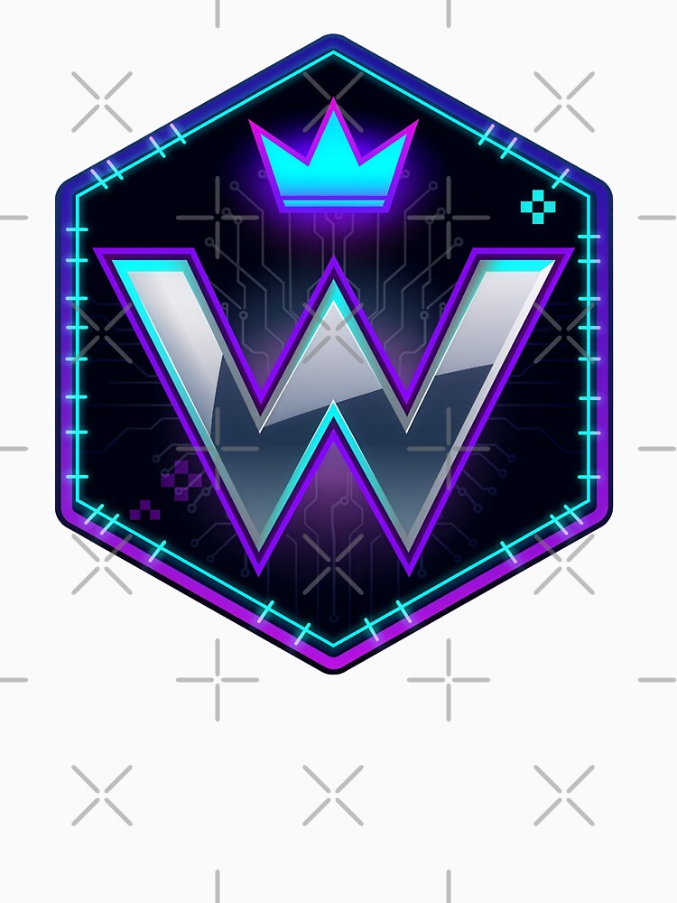 Hexagon crown letter W esports emblem chrome neon gaming badge winner logo by icemanphotos