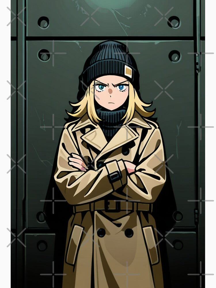 Fashion - Man in Brown Trench Coat Beanie Streetwear Anime Variant 2 by AnimeShin Unisex , , , Long Sleeve Tee