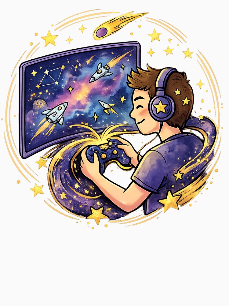 Galaxy Gamer Gift | Cute Space Gaming Controller | Cosmic Video Game Art | Kawaii Sci Fi Gamer Decor | Gaming Lover Illustration by Cosmic Doodle Co.