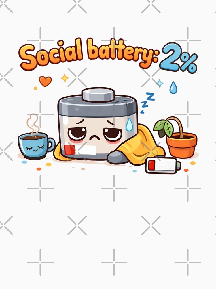 Social Battery 2% Cute Cartoon Introvert Design by Sanika arts