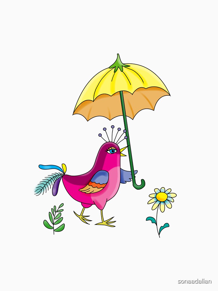 decorative red bird with an umbrella and a flower by sonaadalian