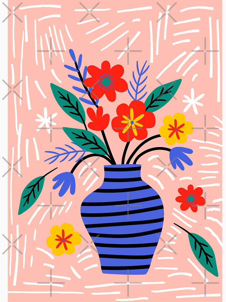 Abstract Colorful Flowers in Striped Vase Boho Floral by FaizArtShop