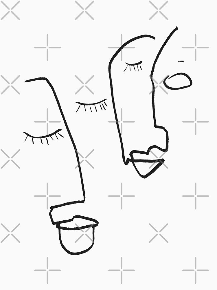 Line drawing faces. Minimalist illustration. Mid-century modern style. by PandaAvenue