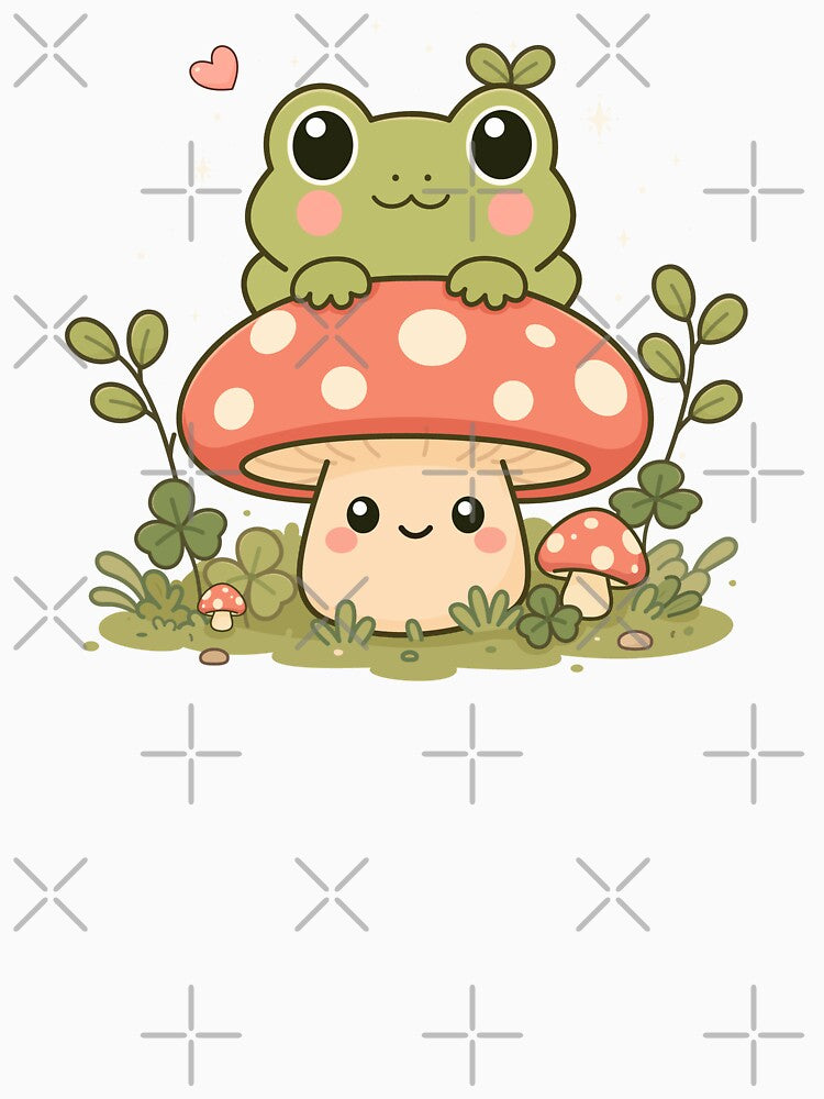Cute Frog Sitting on Mushroom – Kawaii Cottagecore Frog by Lilypad Shop