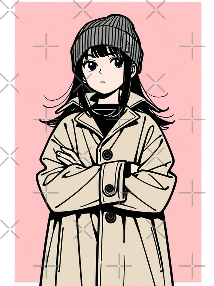 Fashion - Man in Black Trench Coat Beanie Streetwear Anime Variant 2 by AnimeShin Unisex , , , Long Sleeve Tee