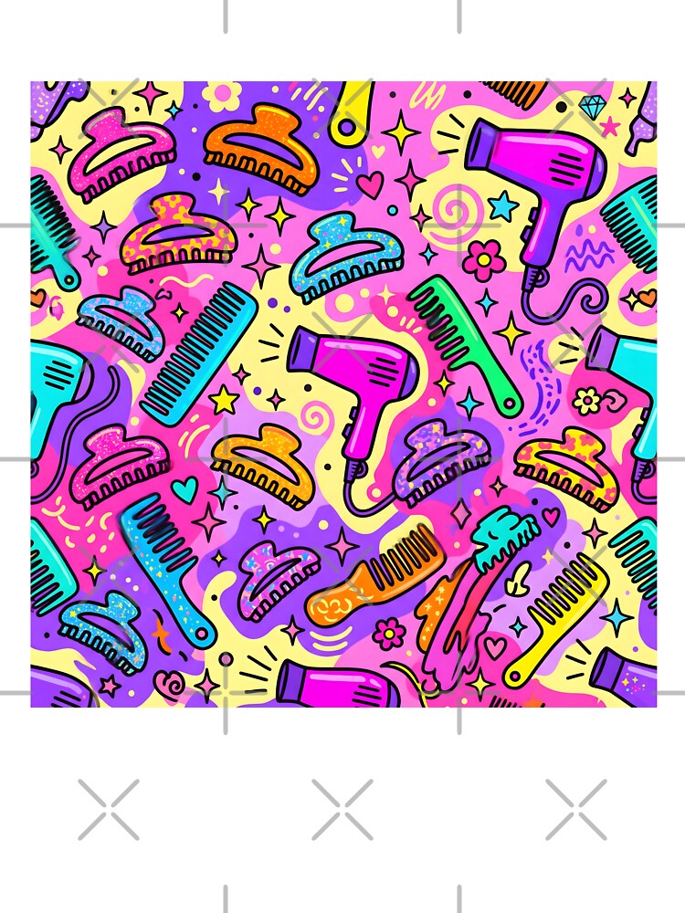 Retro Hair Styling Tools Neon Funky Pattern by SplashTastic