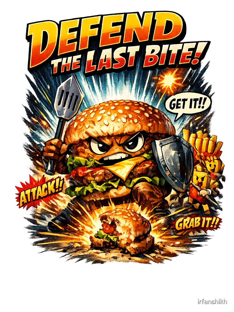 Defend The Last Bite Funny Burger Warrior Gaming Graphic by irfanshikh