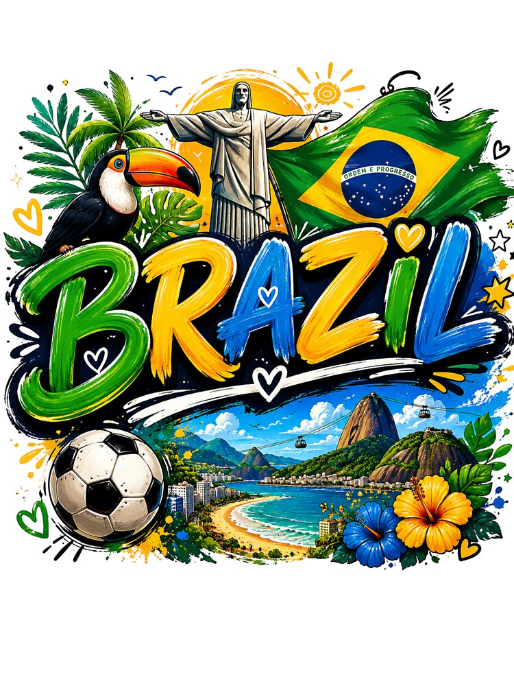 Brazil Pride Colorful Travel Soccer Carnival Tropical Design by Wear Sculpt Unisex , , , Long Sleeve Tee