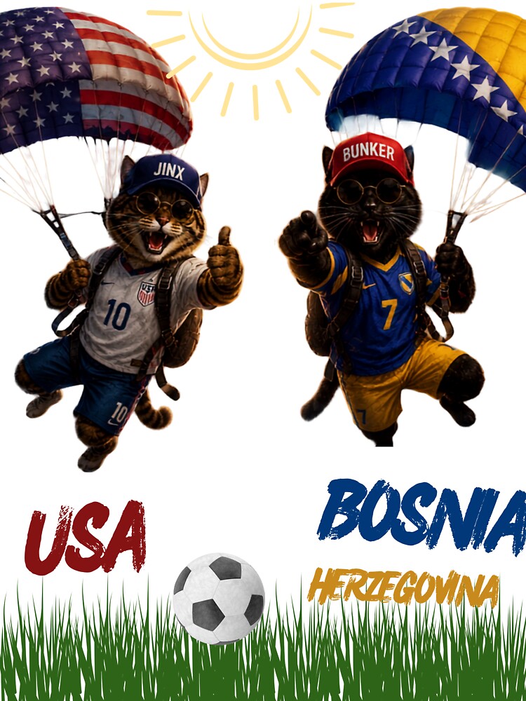 USA vs Bosnia Herzegovina Funny Soccer Cats World Cup 2026 by nexargraphics Unisex , , , Long Sleeve Tee
