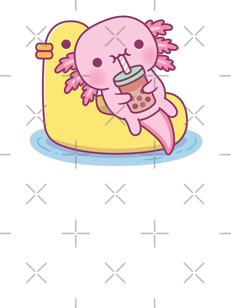 Cute Axolotl Chilling On Duck Pool Float Drinking Bubble Tea by rustydoodle