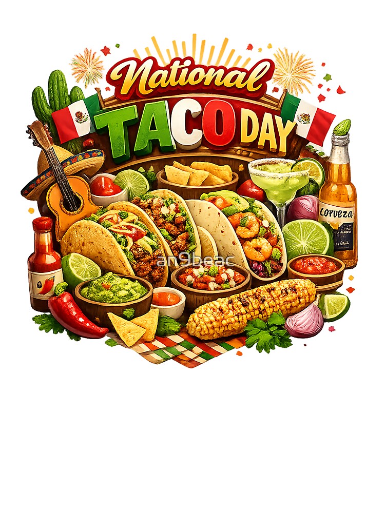 National Taco Day Cute Retro Taco Fiesta Illustration by an9beac
