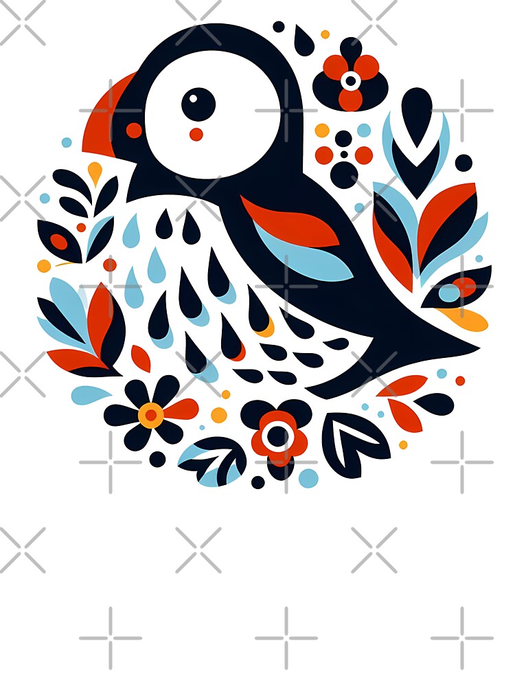 Cute Patterned Puffin - Scandinavian Folk Art by heidiannemorris © by FOLK ART FUSION by heidiannemorris