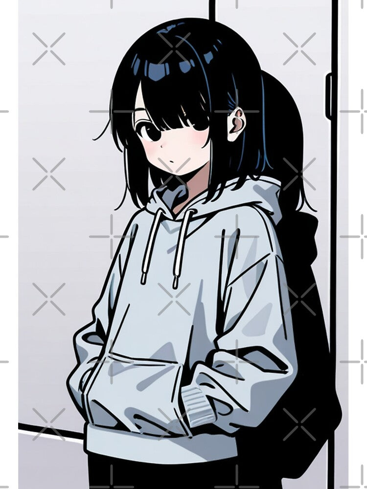 Fashion - Man in Blue Hood Up Streetwear Anime by AnimeShin Unisex , , , Long Sleeve Tee